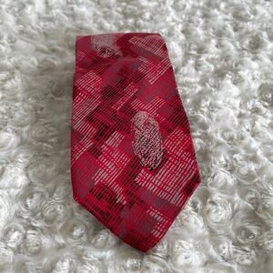 Pierre Balmain Paris Men’s Silk Tie Abstract Print Red Black Gray Made in Italy
